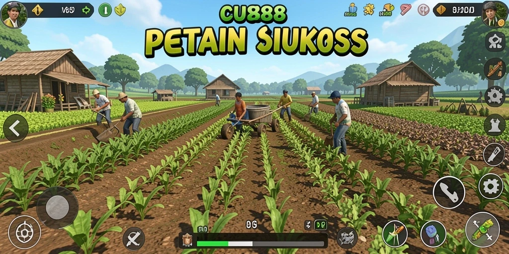 Screenshot utama CU888 menampilkan aktivitas bertani yang menarik.