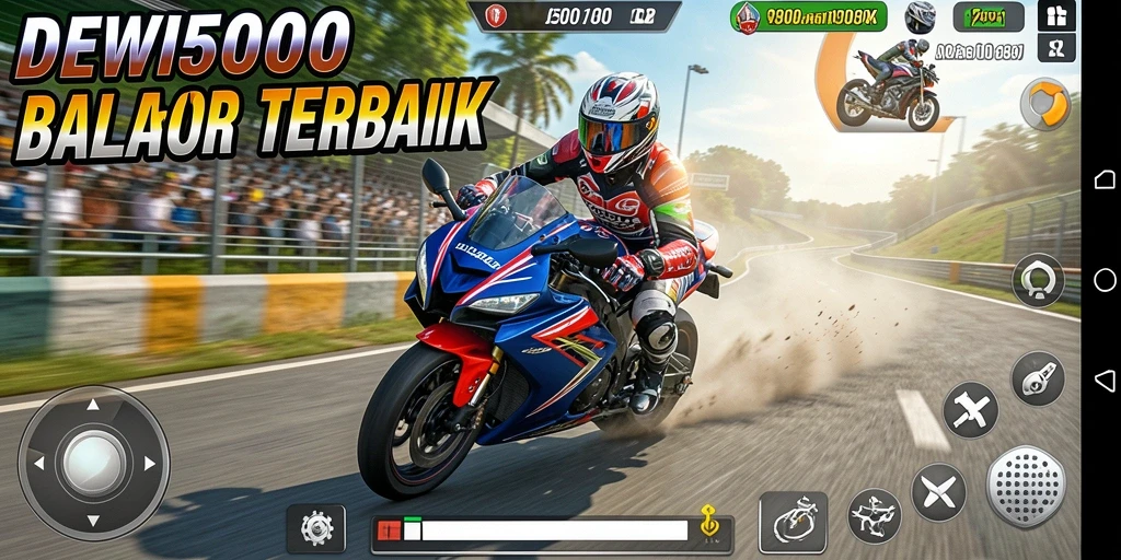 Tampilan gameplay seru dalam DEWI5000 saat balapan motor.