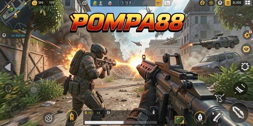 Screenshot POMPA88 menampilkan aksi pertempuran yang mendebarkan dalam permainan TPS.